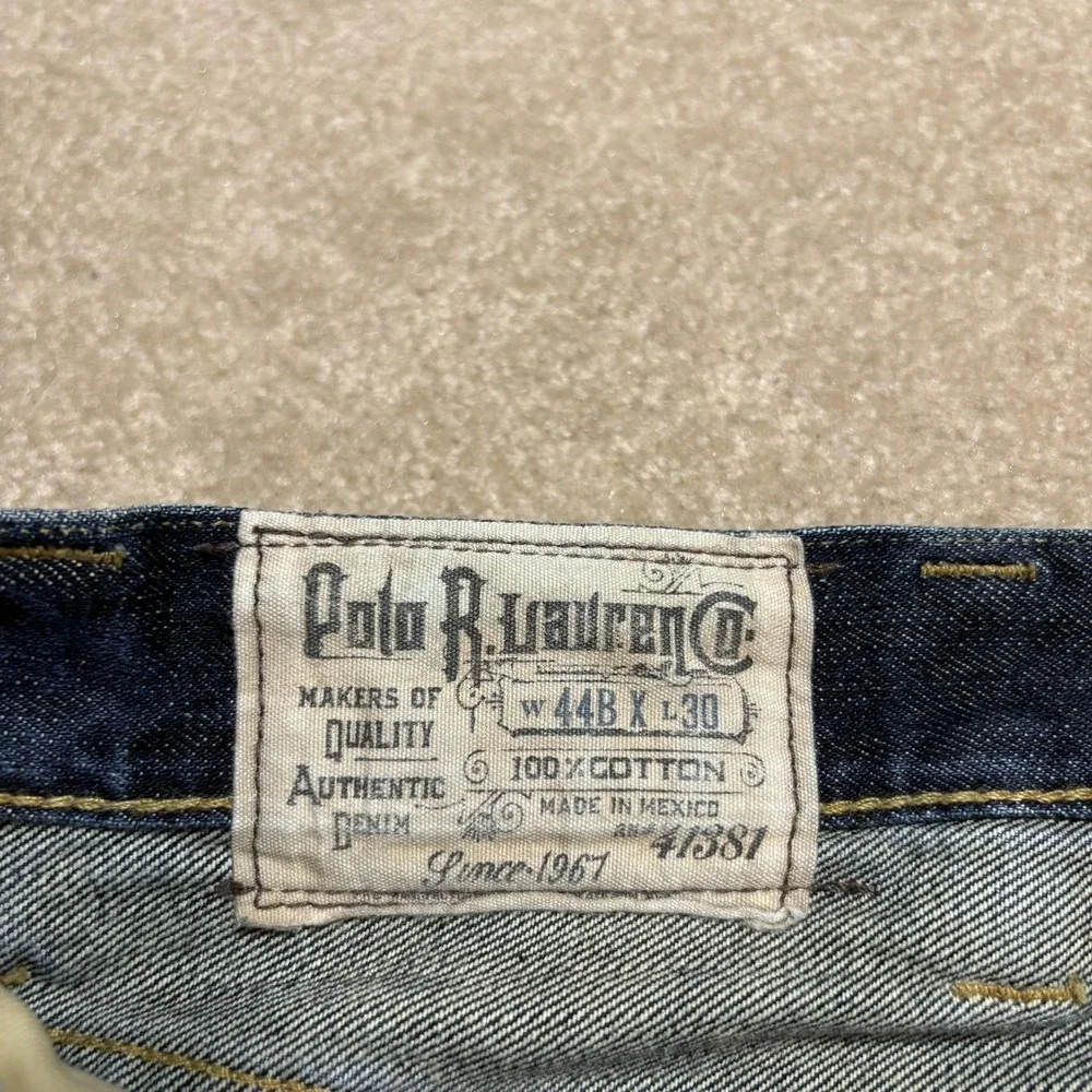 Polo Ralph Lauren Selvedge Denim Jeans Mens 44Bx30 Big Tall Straight Whiskers
